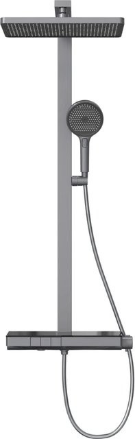 Emke Duschsystem mit Thermostat und Handbrause in Anthrazit Matt mit Glasablage - Bild 1