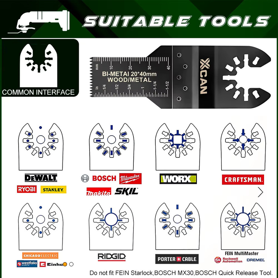 XCAN Bimetall Multitool Sägeblätter mit gebogener Kante zum Schneiden von Holz, Metall und Kunststoff, Breite: 20 mm - Bild 4