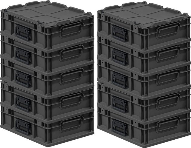 PROREGAL Eurobox Nextgen Portable Transportbox im 10er Set, Schwarz, H x B x T: 13,5 x 30 x 40 cm, 11 Liter pro Box - Bild 1