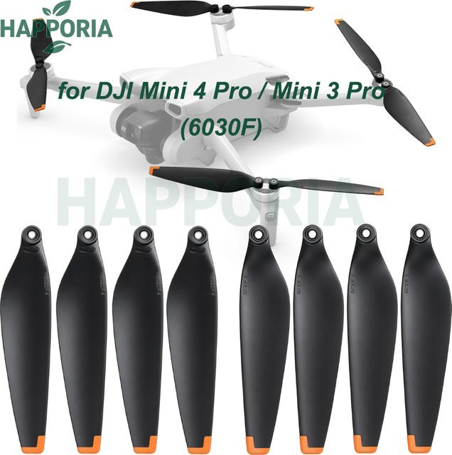 HAPPORIA 8 Stück 6030F Geräuscharme Propeller mit Propellerhalterung für DJI Mini 3 Pro und Mini 4 Pro Ersatzblätter in Schwarz und Gold - Bild 1