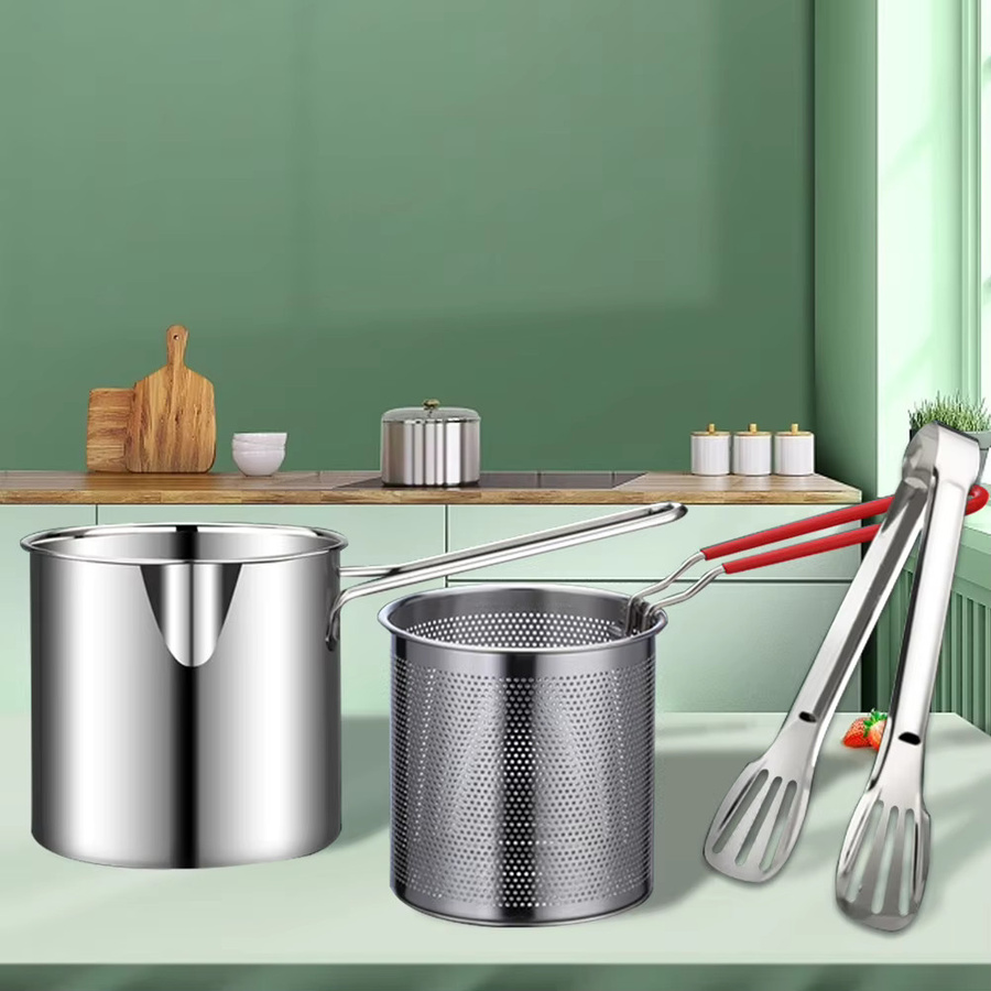 Vakind Tragbarer Kochtopf mit Siebkorb aus Edelstahl in Silber, 1200ml Mehrzweck-Friteuse für Pommes Frites und Hähnchen - Bild 3