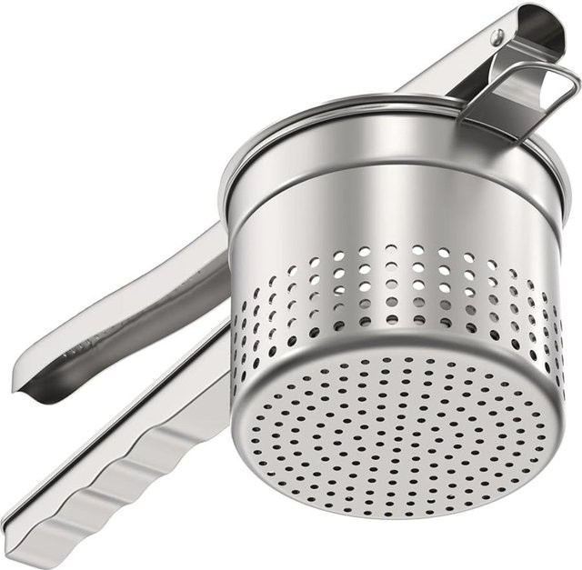 Jiajushuo Kartoffelpresse aus Edelstahl in Silber mit ergonomischem Griff und rutschfester Basis, 15oz Kartoffelstampfer für Kartoffelpüree - Bild 1