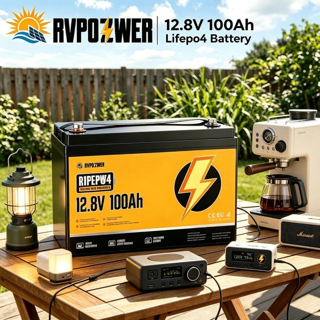 RVPOZWER 12V 100Ah LiFePO4 Lithium-Batterie mit 1280Wh Kapazität und BMS für Wohnmobil, Marine und Off-Grid-Anwendungen - Bild 1