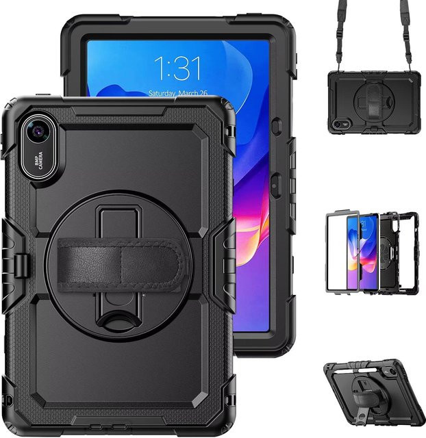 Multifunktions-Schutzhülle für Xiaomi Redmi Pad SE 11 mit 360 Grad Drehung, Hand- und Schultergurt, 3-lagiger Schutz, Schwarz - Bild 1