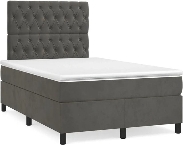 vidaXL Boxspringbett mit Matratze Dunkelgrau aus Samt, B/T: 120 x 200 cm - Bild 1