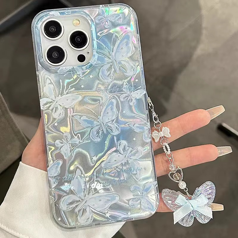 Handyhülle mit Schmetterling, Perlen und Polka Dot Design für dein iPhone (kompatibel mit iPhone 16, 15, 14, 13, 12, 11 Pro Max und weiteren Modellen) - Bild 3