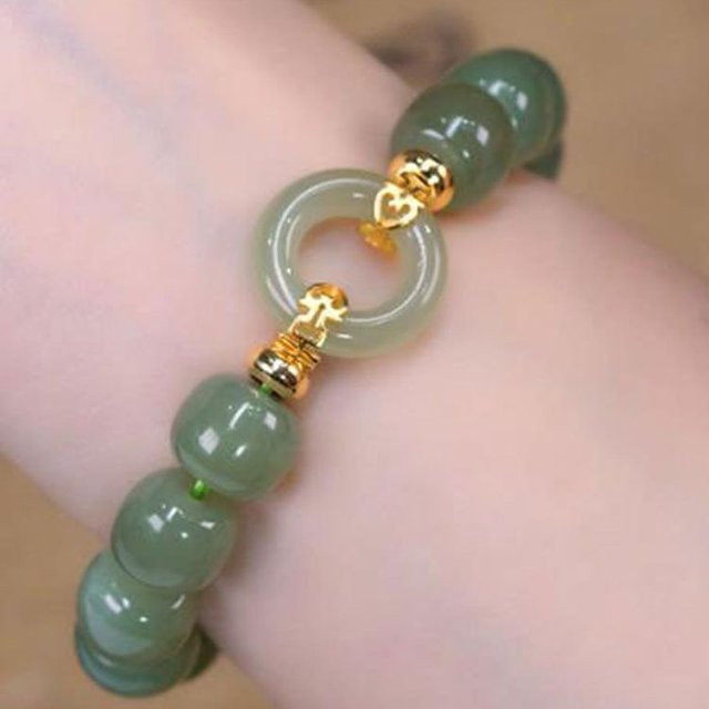 MC Ring, Grüner Jade, Achat, Messing, Gold, Damen, Vintage - Bild 1