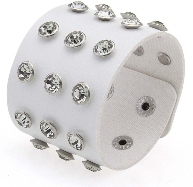 YIRAN Armband, PU-Leder, Weiß, Kristall, Unisex - Bild 1