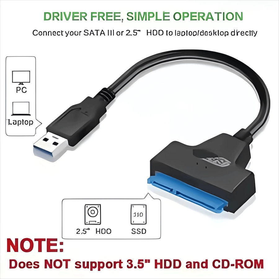 OLOEY USB-C zu SATA III Adapterkabel 6 Gbit/s, 25 Zoll HDD SSD Festplattenkonverter mit 22Pin Stecker, Schwarz - Bild 2