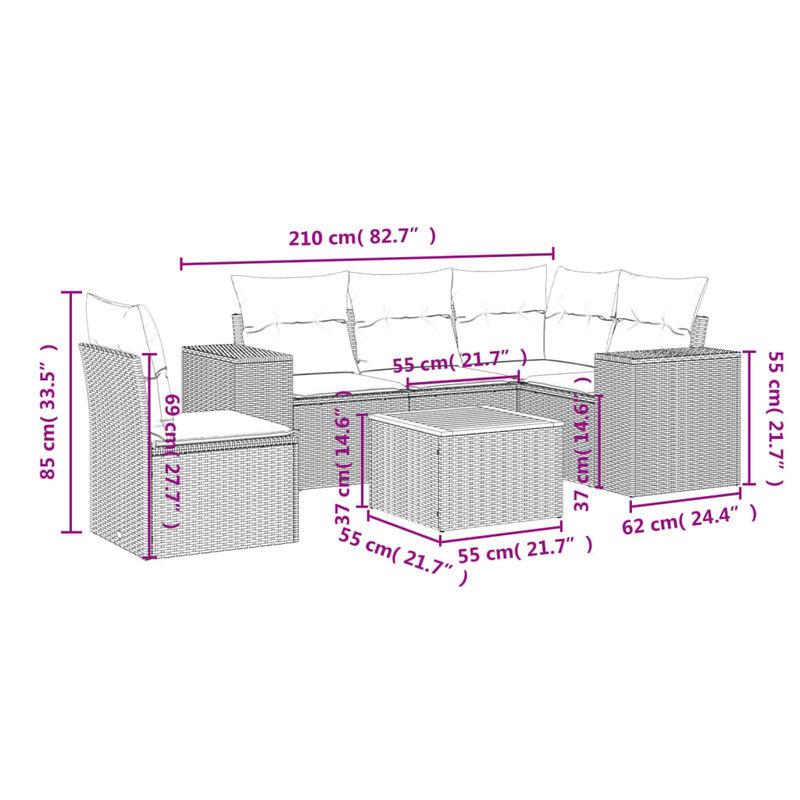 Vidaxl 6-teiliges Gartenmöbel-Set aus Polyrattan und Akazie in Schwarz mit Kissen - Bild 3