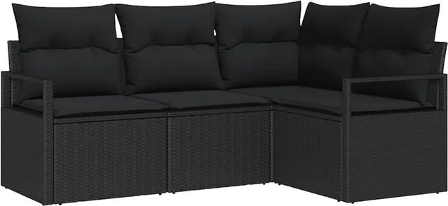 vidaXL Garten-Sofa-Set 4-teilig aus Poly-Rattan in Schwarz mit UV-beständigen Polstern im L-Shape Design - Bild 1