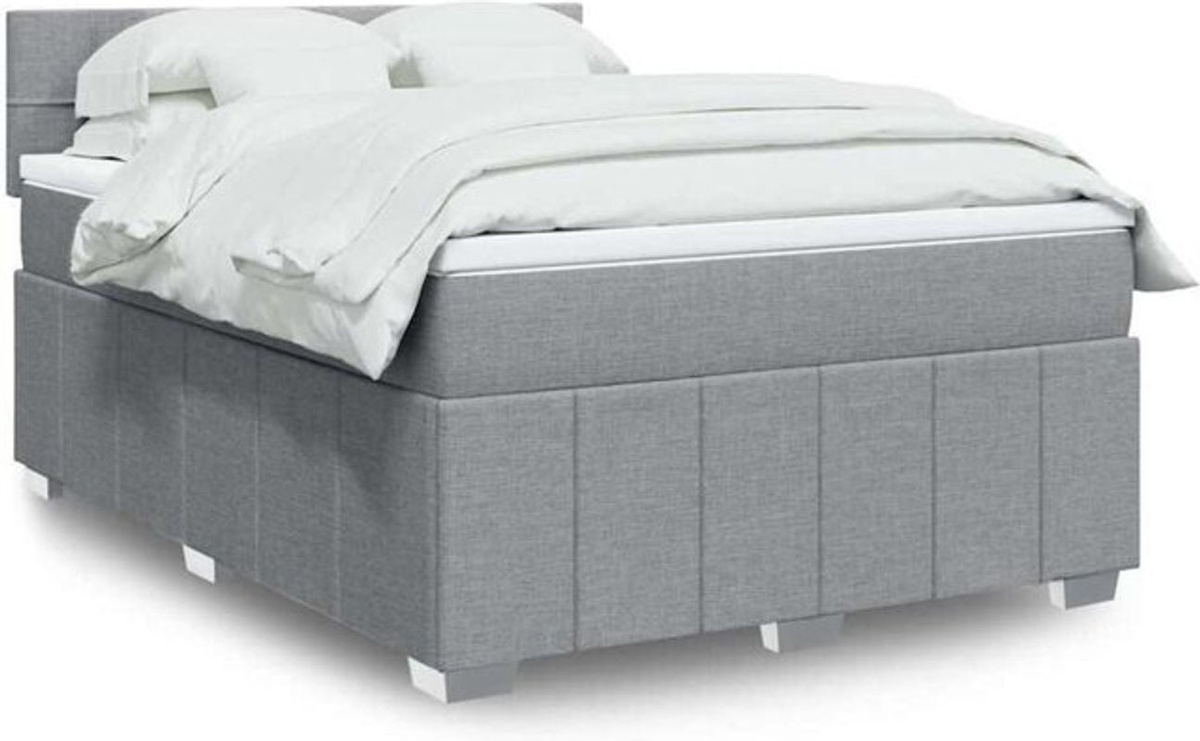 Vidaxl Boxspringbett mit Matratze in Grau und Weiß aus Stoff, B/T: 140 x 190 cm - Bild 1