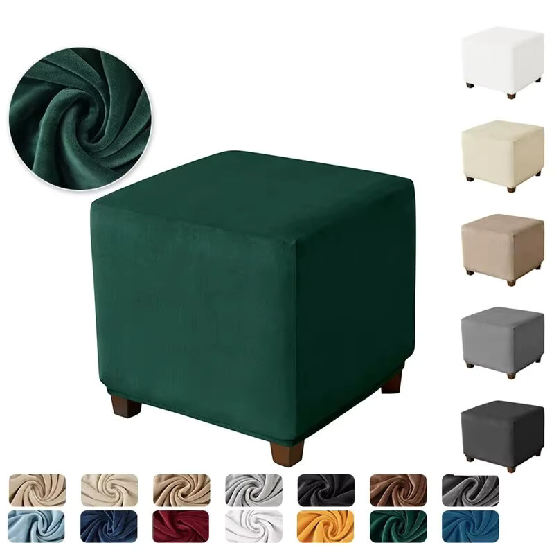 WANERQU Samt Ottomane Abdeckung Grau, elastischer Schonbezug für quadratische Hocker im modernen Design - Bild 3