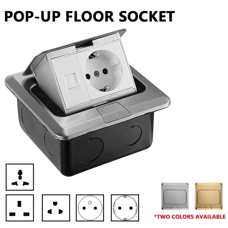 T&I Pop-up-Bodenteckdose mit EU/Universal-Steckdose in Silber für Besprechungsräume, Einbau-Desktop-Buchse B/T/H: 12,0 x 10,0 x 5,5 cm - Bild 2