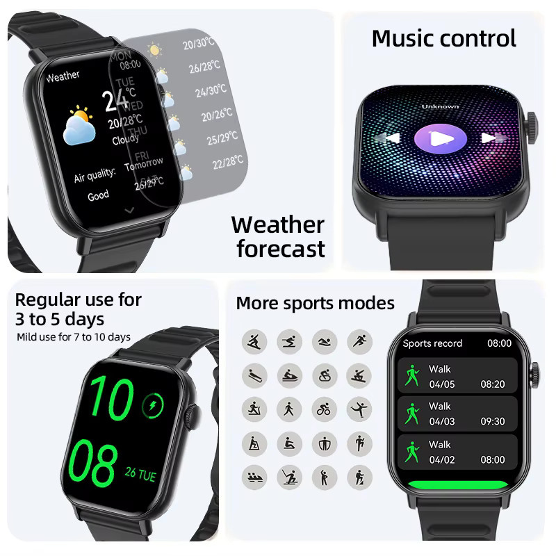 LIGE Smartwatch, 1,83 Zoll, Schwarz, Silikon, Herren - Bild 6