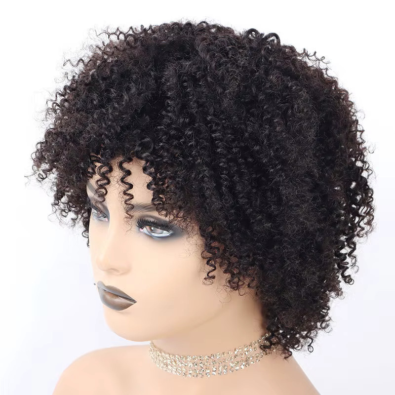 Linhua Kinky Curly Perücke, 4A Lockiges Echthaar mit Pony, Damen - Bild 3