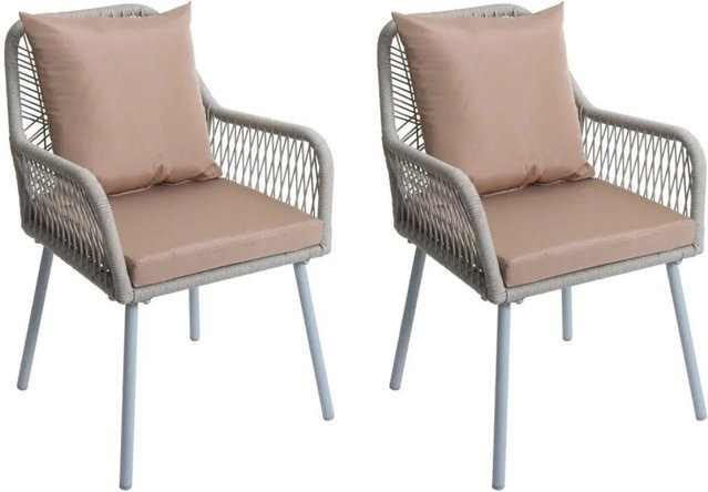 2er-Set MCW Gartenstuhl O12 aus Aluminium mit Seilgeflecht Rope in Grau und taupefarbenen Polstern - Bild 2