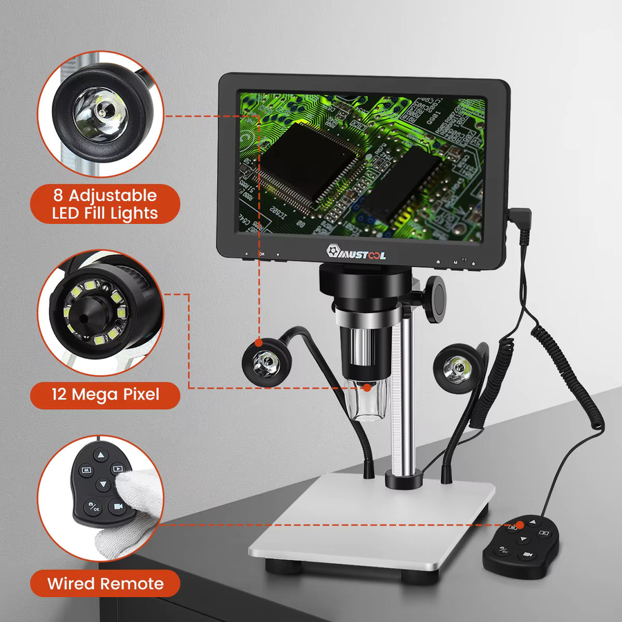 Mustool DM9 Digitalmikroskop mit 7 Zoll Display, 1200x Vergrößerung, 1080FHD Video und LED-Licht, Schwarz - Bild 2