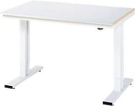 Rau Werktisch Adlatus elektrisch höhenverstellbar mit Linoleumbelag und Spanplatte, hellgrau/lichtgrau, B: 150 cm, T: 80 cm, H: 72-112 cm - Bild 1