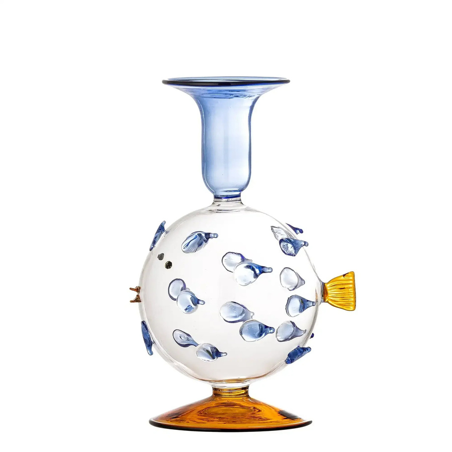 Bloomingville Kerzenhalter Phila aus Glas in Blau, Höhe: 11 cm - Bild 1
