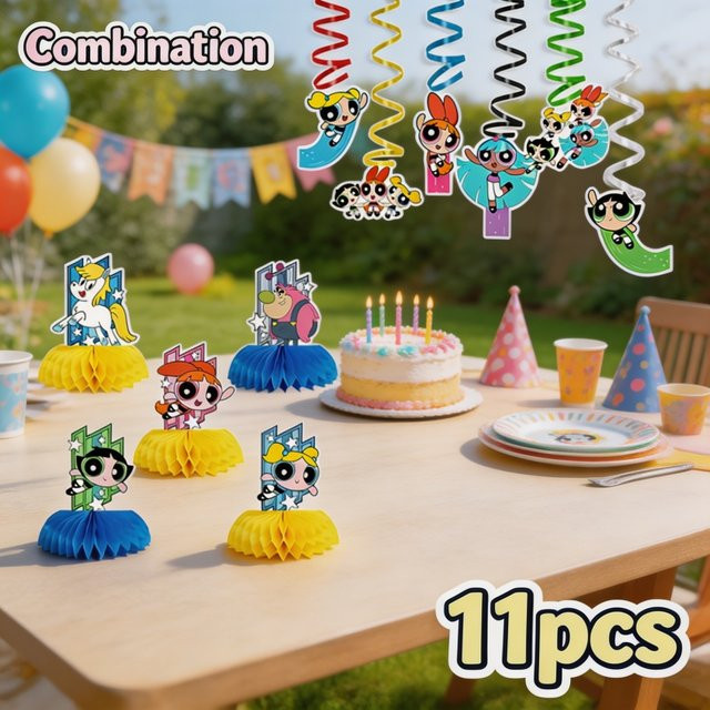 Warner Bros. Die Powerpuff Girls Party-Dekoration aus Papier, bunte Waben- und Spiral-Ornamente für Kinderfestlichkeiten, Mehrfarbig - Bild 1