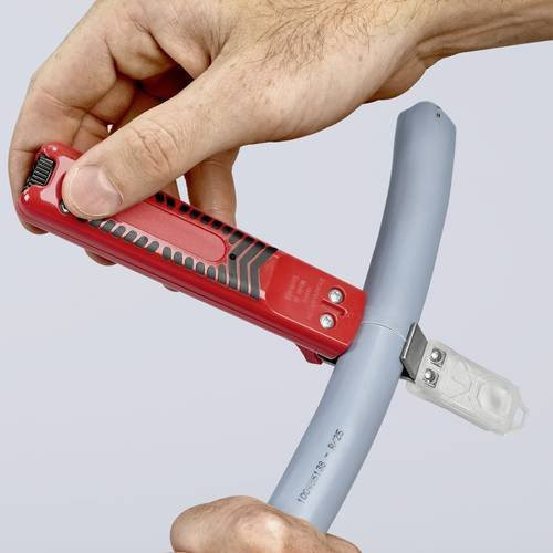 Knipex Abmantelungswerkzeug 16 20 165 SB mit Schleppklinge und Hakenklinge für Rundkabel 8 bis 28 mm in Rot - Bild 1