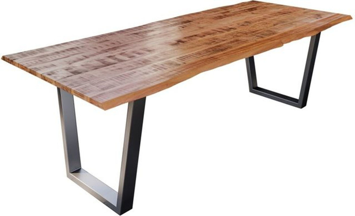 Esstisch Dora aus Massivholz Mango mit Baumkante und Silber V-Gestell, B/T: 240 x 100 cm - Bild 1