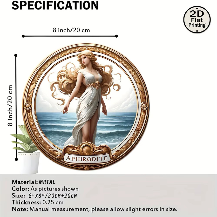 Retro-Wandkunst aus Metall CIFBUY Aphrodite-Dekor rund, Mehrfarbig, Durchmesser: 20,32 cm - Bild 4