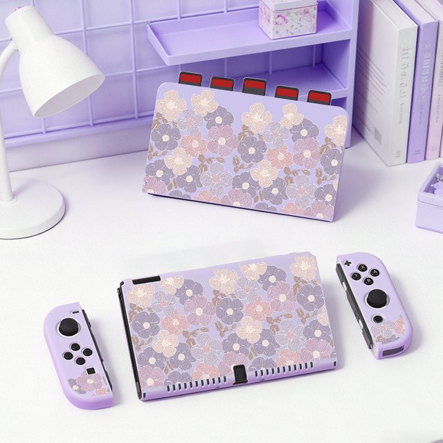 Nintendo Switch NS/OLED Kofferset in Purple/Multicolour mit Schutzhülle für Kartensteckplatz und Platz für 5 Spiele sowie Dock-Schutz vor Kratzern und Staub - Bild 1