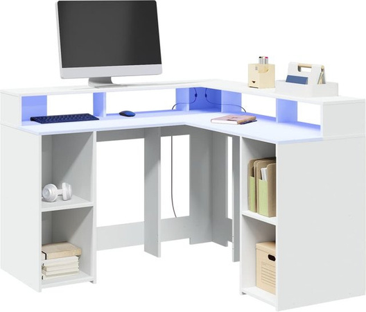 MobelMall Gaming-Schreibtisch mit LED in Weiß, modern und matt, B/T/H: 130 x 130 x 91 cm