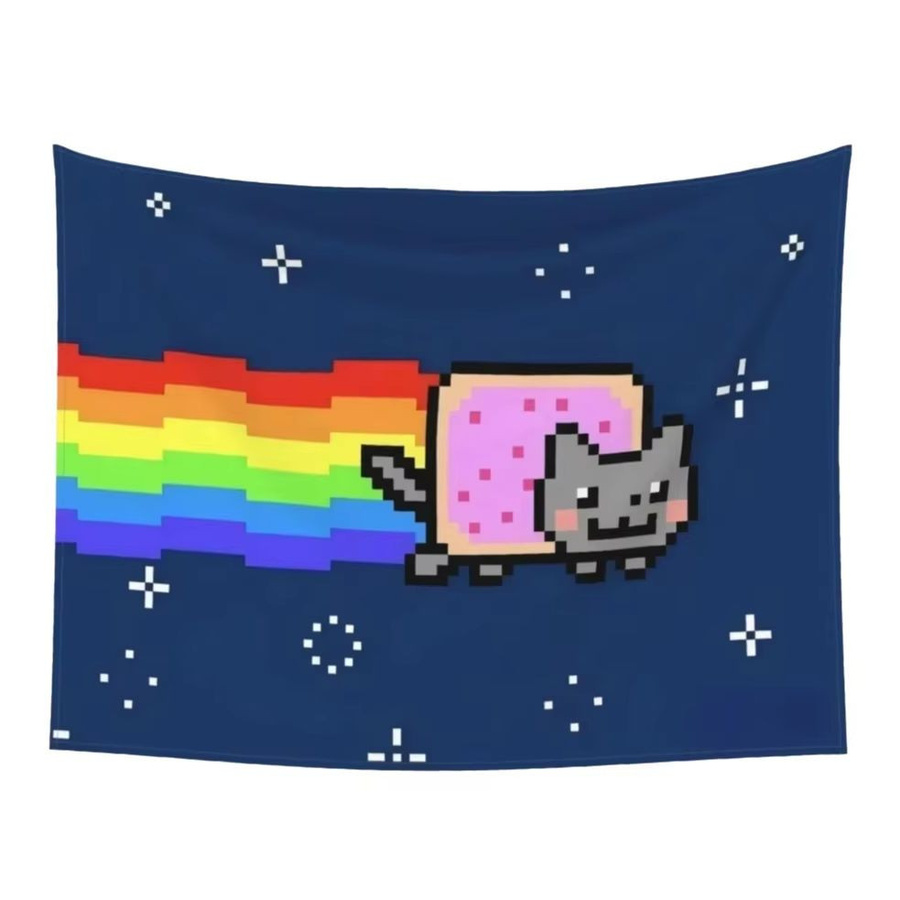 Nyan Cat Wandteppich von JMG Household Supplies, Regenbogen Pixel Katze Wandbehang in Multicolour, Retro Meme Dekoration aus Polyester, B: 60 cm, H: 40 cm - Bild 5