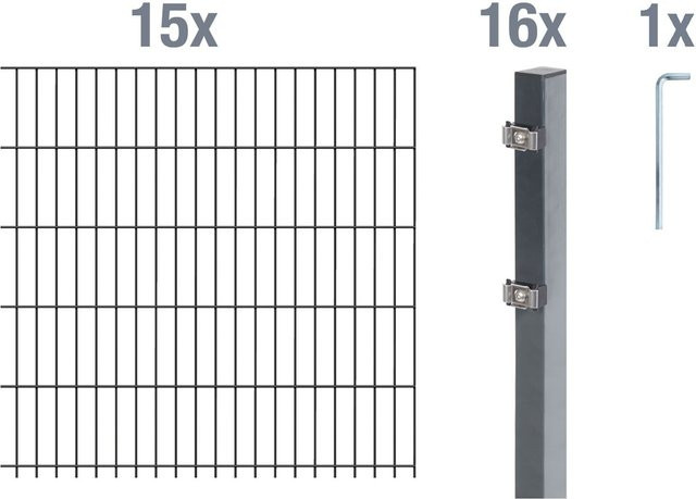 ALBERTS Doppelstabmattenzaun Grundset aus Metall in Anthrazit, Höhe: 100 cm, Gesamtlänge: 30 m - Bild 1