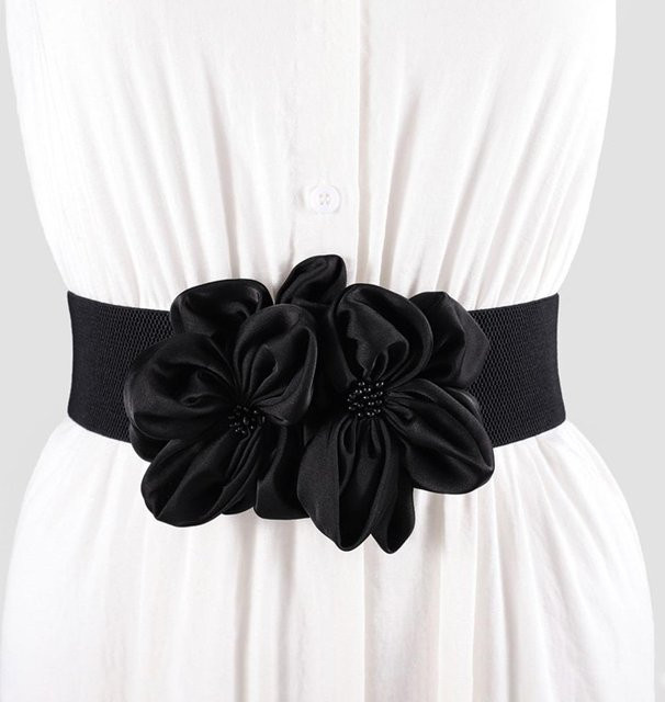 Sunhuxin Elastikgürtel Blumen, schwarz, Damen - Bild 1