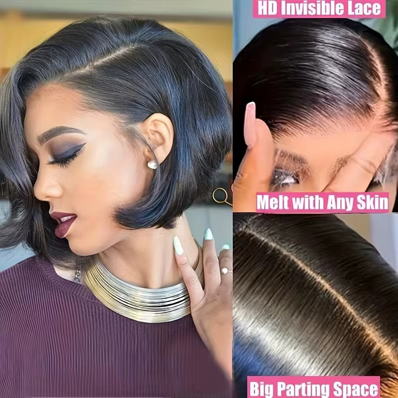 OYM HAIR Pixie-Schnitt Perücke, 100 % Echthaar, Schwarz, Damen - Bild 3