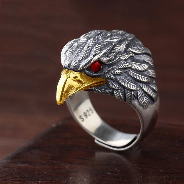 YIRAN Jewelry Herrenring, Adler, Kupfer, Schwarz, Zirkonia, verstellbar - Bild 1