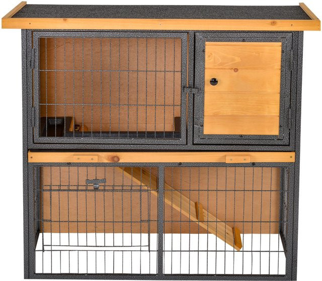 PawHut Kleintierstall aus Holz und Metall in Hellgelb mit verschließbarer Tür und erhöhtem Boden für Kaninchen und Meerschweinchen, B/T/H: 89,5 x 45 x 81 cm - Bild 1