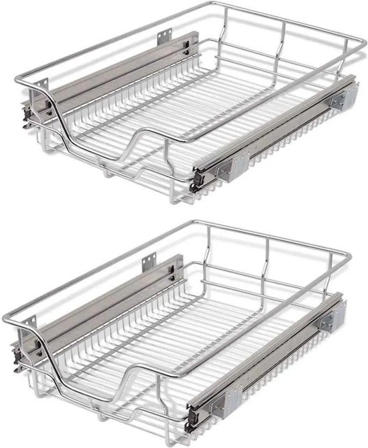 vidaXL Einbauschublade Korbauszug 2er Set Silber aus Edelstahl mit Kugellagerung - Bild 1
