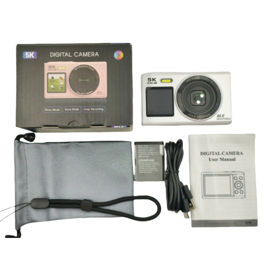 Bytelike Digitalkamera in Weiß mit 64GB Karte und USB Reader, 5K UHD 8000W Pixel, 18X Zoom und Autofokus für Reise und Alltag - Bild 2