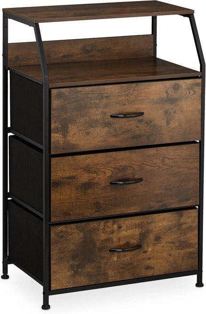 Relaxdays Regalkommode im Industrial Style mit 3 Schubladen und 2 Ablagen, Schwarz/Dunkelbraun, H: 96,5 cm, B: 61 cm, T: 42 cm - Bild 1