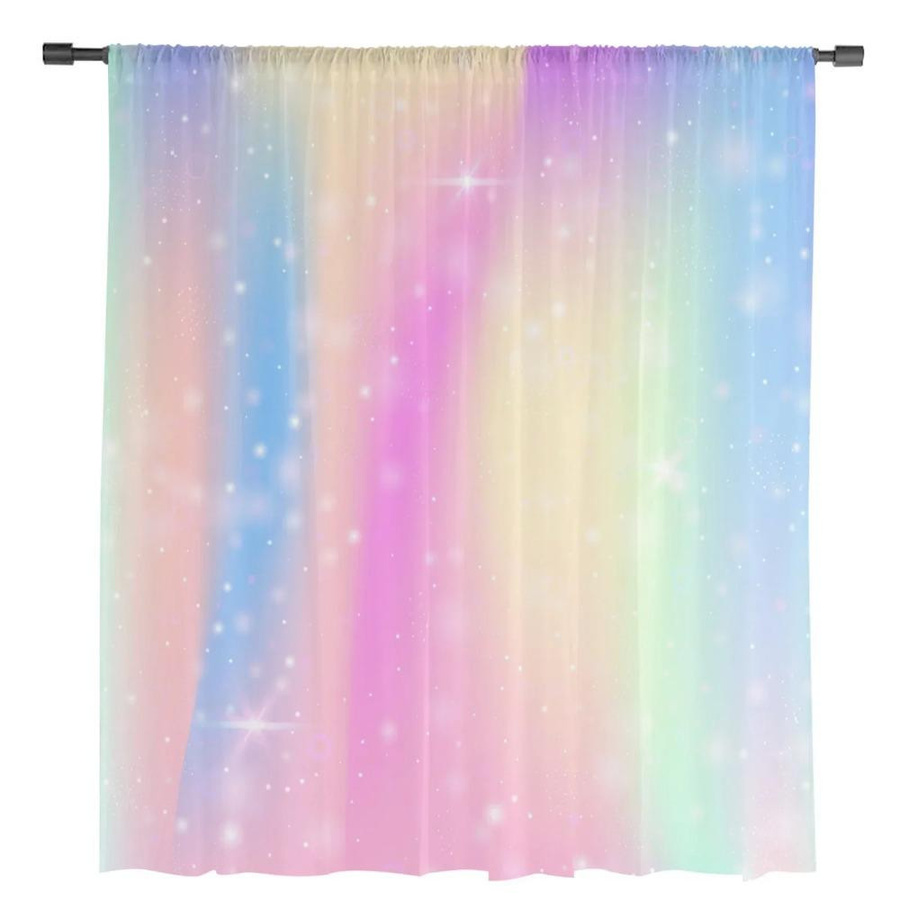 Yiran Furniture Regenbogen-Sternenlicht Chiffon-Vorhang mit Sternen-Design, transparent, mehrfarbig, B: 135 cm, H: 160 cm - Bild 2
