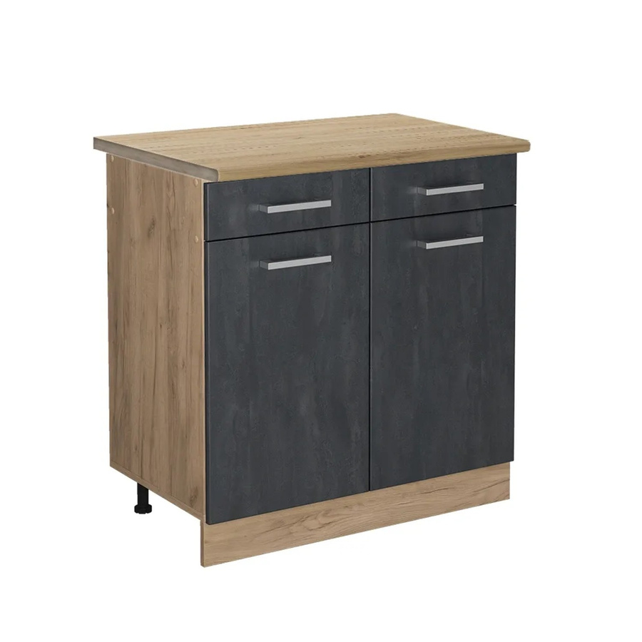 Vicco Küchenunterschrank R-Line Schubladenschrank in Schwarz Beton und Eiche mit Goldkraft Eiche Korpus, Breite: 80 cm - Bild 2