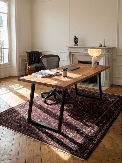 KADIMA DESIGN Schreibtisch aus Massivholz Akazie mit Baumkante und U-Gestell, Farbe: Braun, B/T/H: 200 x 100 x 76 cm - Bild 1