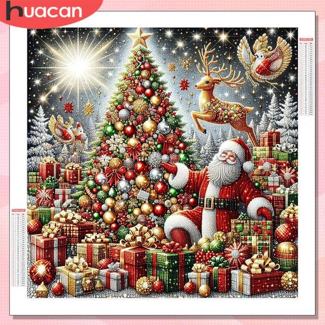 HUACAN Diamant-Gemälde Weihnachtsmann Landschaft mit runden Bohrern als Diamant-Mosaik zur Heimdekoration - Bild 1
