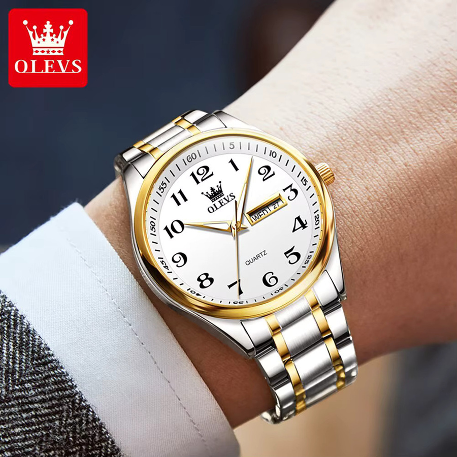 Olevs Digitaluhr, Quarz, Gold, Edelstahl, Herren - Bild 4
