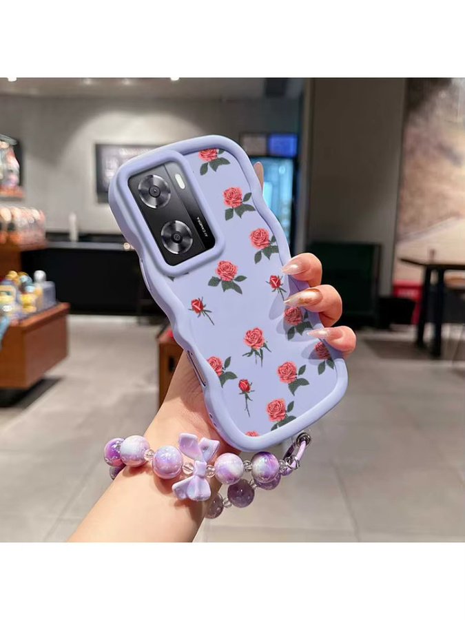 Flexible Handyhülle mit Streu-Rosen-Motiv für OPPO A57 4G in Pink oder Purple mit Trageband - Bild 2