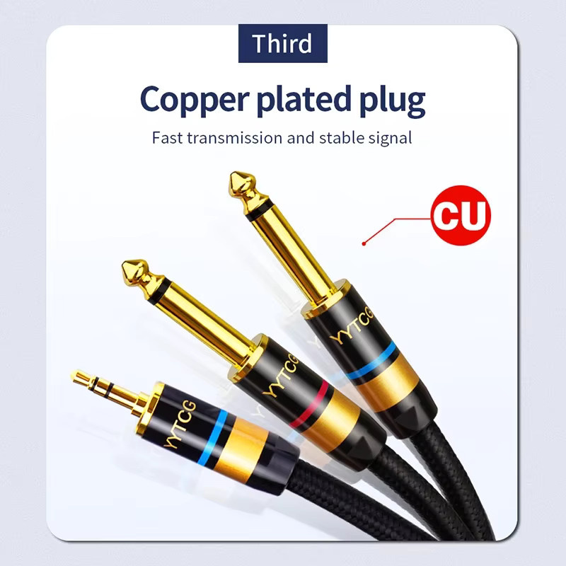 YYTCG Hi-Fi AUX Audiokabel 3,5mm auf Dual 6,35mm TS Y-Splitter, vergoldet, Schwarz - Bild 2