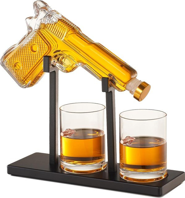 Untior Pistolen-Whisky-Dekanter-Set mit 2 Bullet-Gläsern aus Glas, transparent - Bild 1