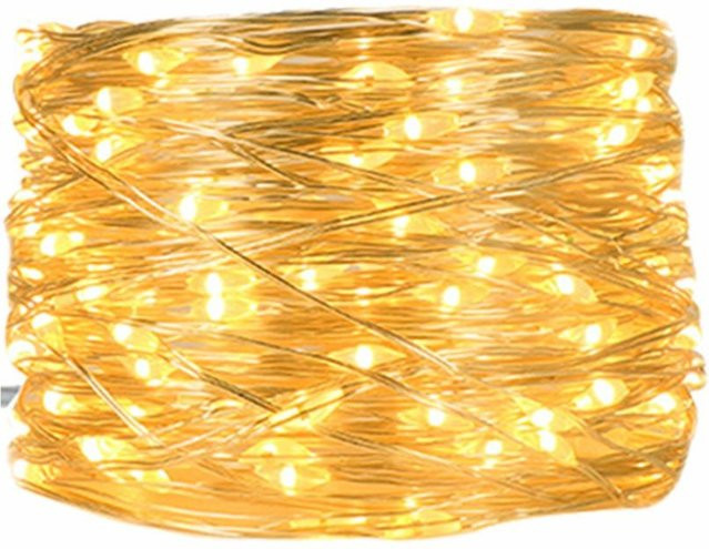 Kongdii Outdoor LED Lichterkette Warmweiß mit Fernbedienung und Timer, 10m Länge, 100 LEDs, IP65 wasserdicht, USB und Batterie betreibbar - Bild 1