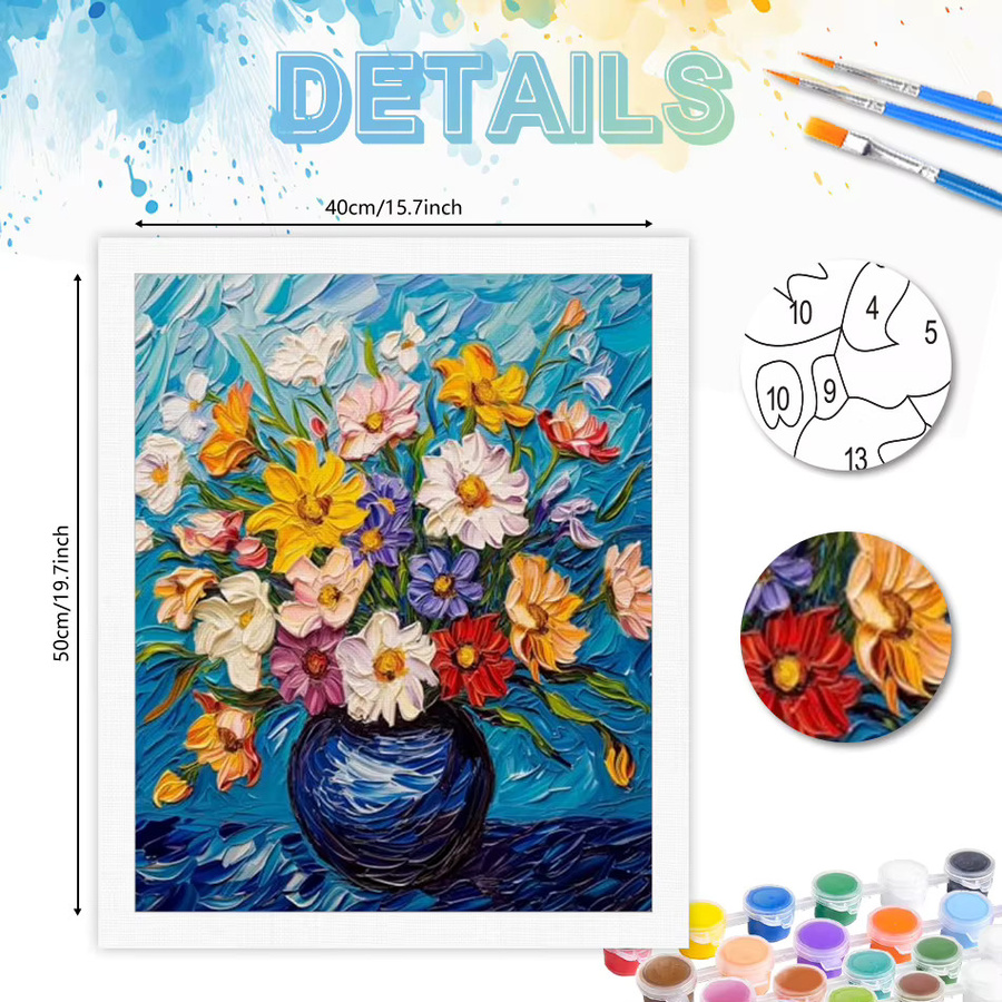 PhotoCustom Malset nach Zahlen Blumenlandschaft als DIY Leinwandbild in Mehrfarben - Bild 1