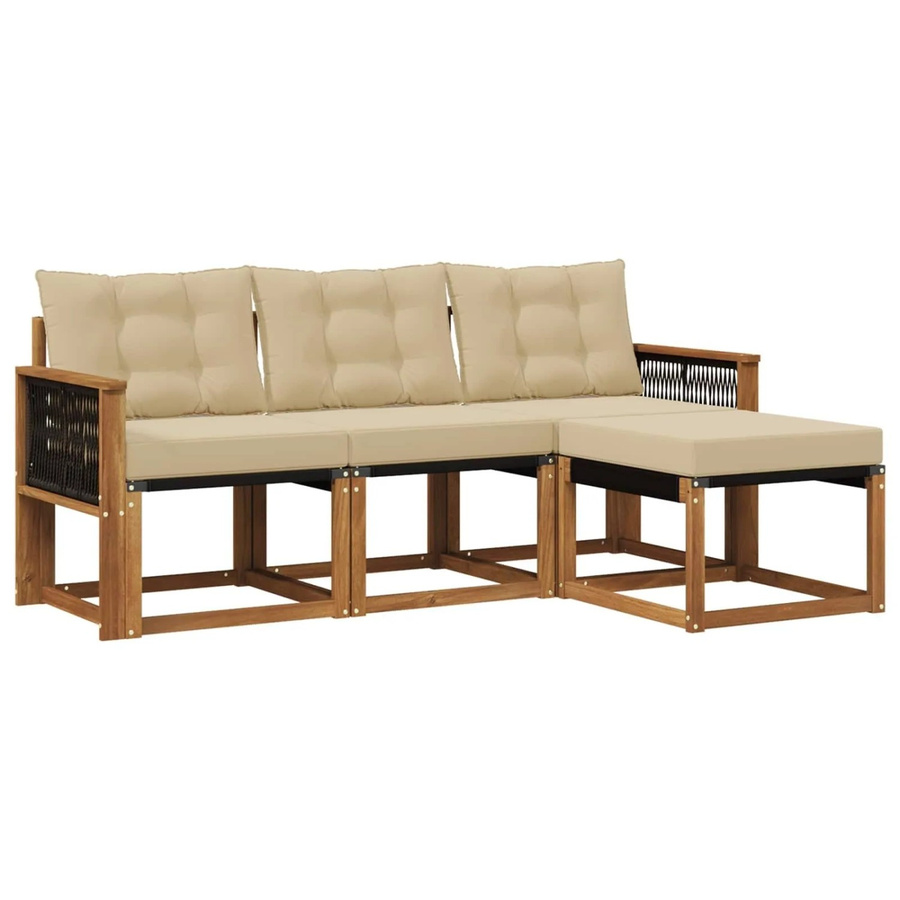 vidaXL Outdoor-Sofagarnitur L-Form aus Akazienholz mit Textilene und Kissen in Natur-Beige - Bild 2